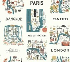 Rifle Paper Co. City Maps Wallpaper -Crockers Paints Store RI5162