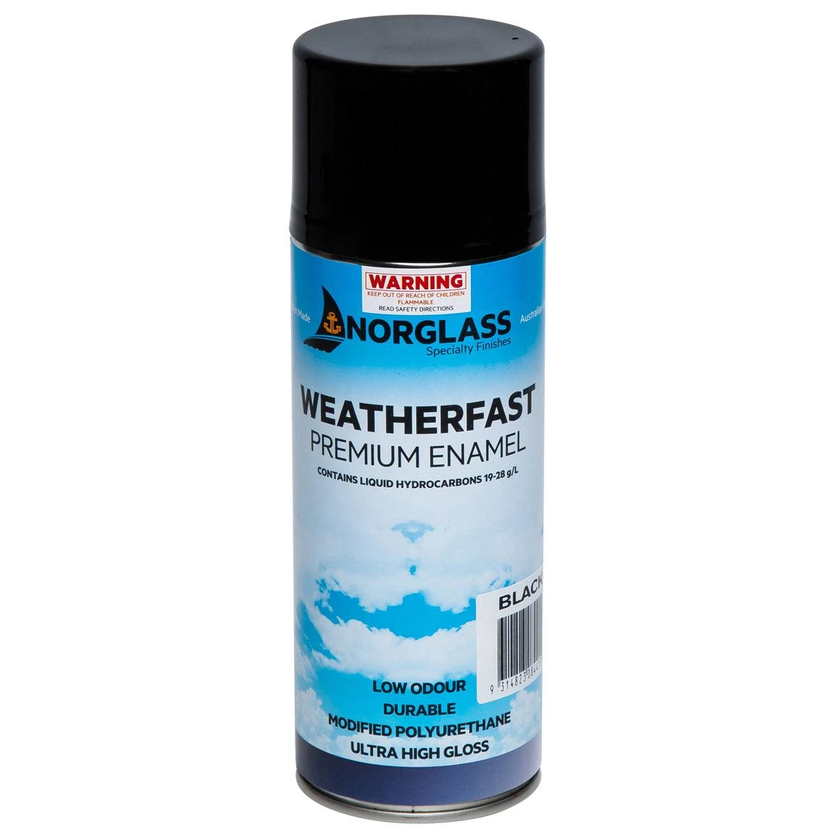 Norglass Weatherfast Premium Enamel GLOSS BLACK Norglass Weatherfast Premium Enamel GLOSS BLACK -Crockers Paints Store SPRAY WFAST BLACK